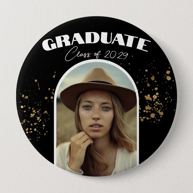 Black Gold Elegant Pin Education Graduation Party  (Front)