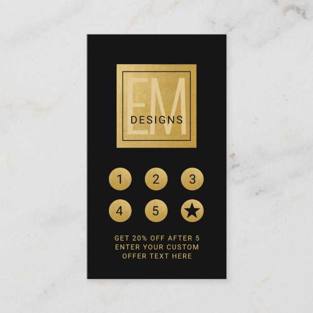 Black Gold Elegant Professional Punch Loyalty Card (Front)
