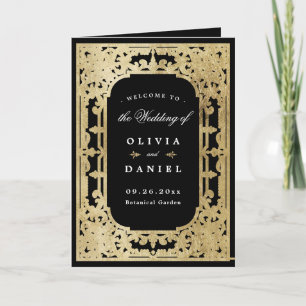 Black & gold elegant romantic vintage wedding programme