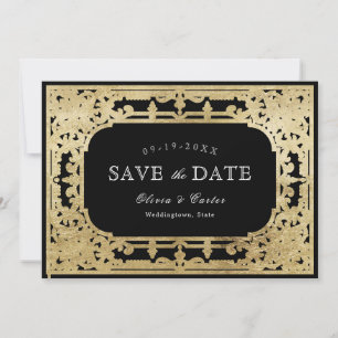 Black & gold elegant romantic vintage wedding save save the date