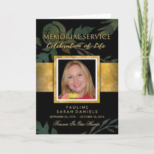 Black & Gold Elegant Rose Memorial Service Invite
