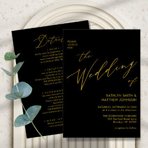 Black Gold Elegant Script All In One Wedding Invitation