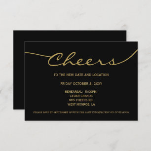 black gold Elegant Script change date Invitation