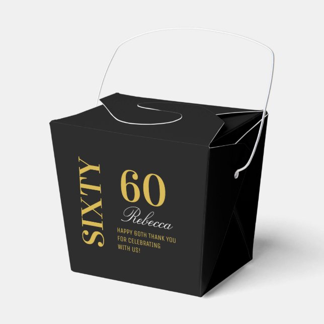 Black & Gold Elegant Sixty 60th Birthday Party  Favour Box (Front Side)