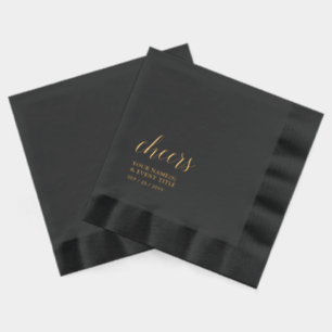 Black Gold Elegant Stylish Lettering Cheers Event Foil Napkins
