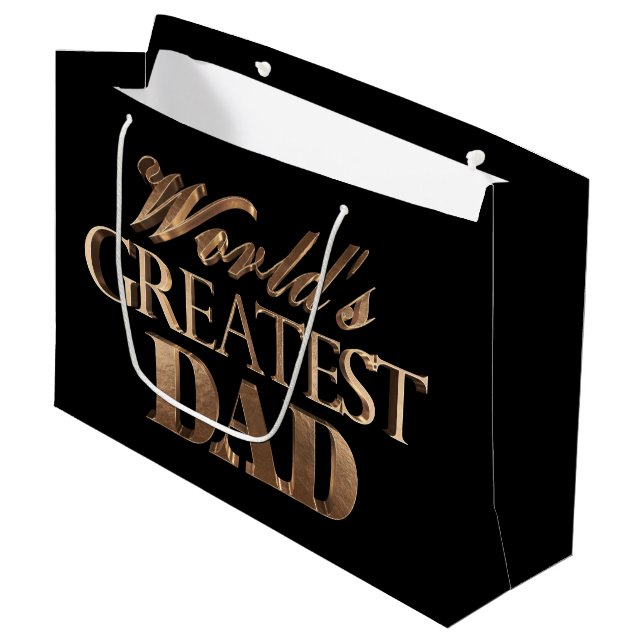 Black Gold Elegant Typography Worlds Greatest Dad Large Gift Bag (Front Angled)