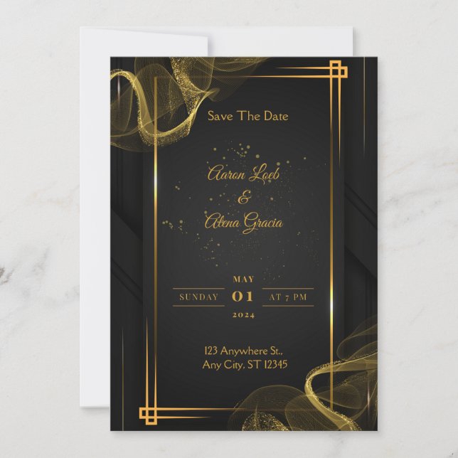 Black & Gold Elegant Wedding Invitation (Front)