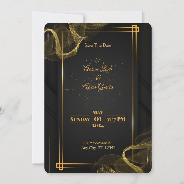 Black & Gold Elegant Wedding Invitation (Front)