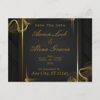 Black & Gold Elegant Wedding Invitation Postcard