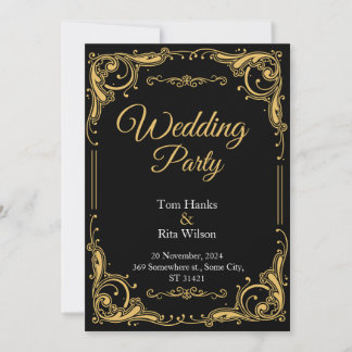 Black & Gold Elegant Wedding Party Invitation