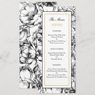 Black & Gold Elegant Wedding Party Menu Card