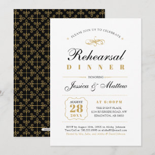 Black & Gold   Elegant Wedding Rehearsal Dinner Invitation