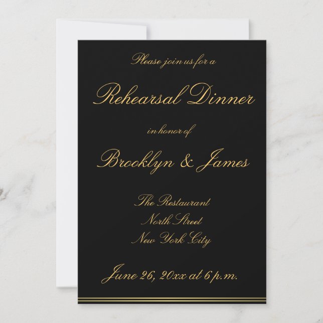 Black Gold Elegant Wedding Rehearsal Invitations (Front)