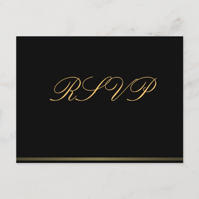 Black Gold Elegant Wedding RSVP Postcards (Front)