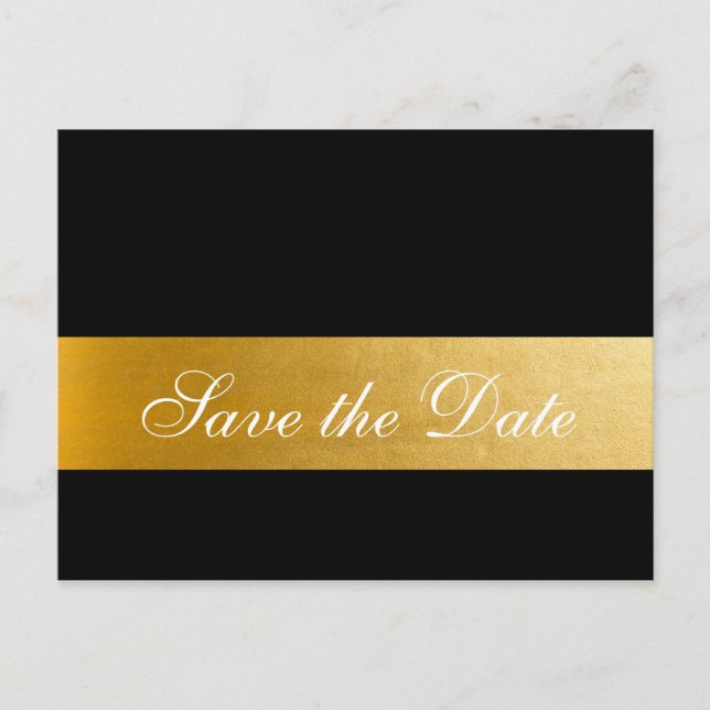 Black Gold Elegant Wedding Save the Date Postcard (Front)