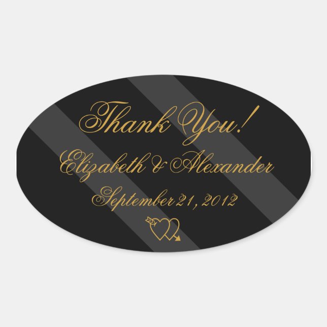 Black Gold Elegant Wedding Thank You Oval Sticker (Front)