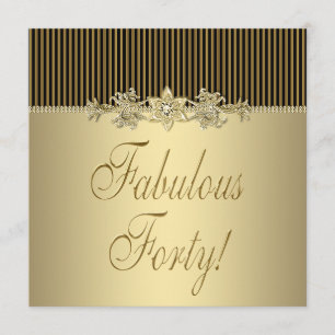 Black Gold Elegant Womans 40th Birthday Party Invitation