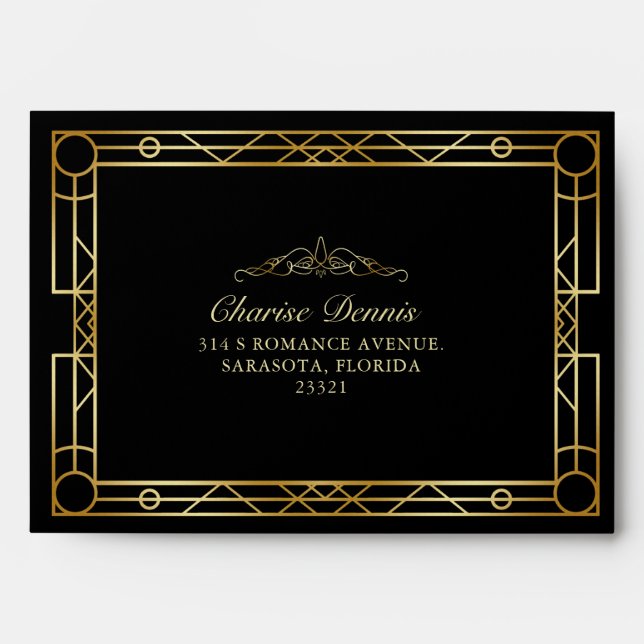 Black Gold Embellishment Decorative Frame Envelope (Front)