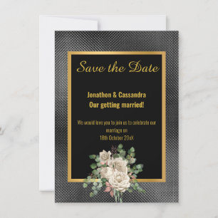 BLACK GOLD EMBOSSED ROSE EUCALYPTUS SAVE THE DATE
