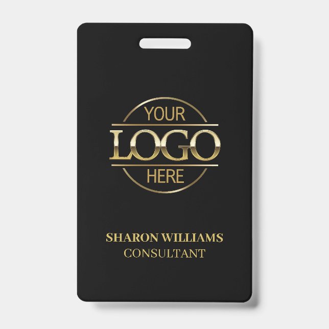 Black & Gold Employee ID with Custom Business Logo Badge (Front)
