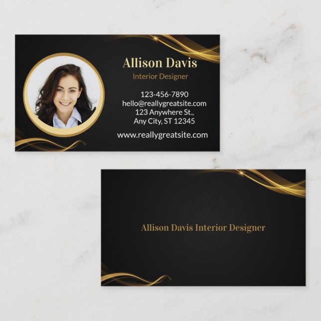 Black & Gold Employee Photo ID Company Security  Business Card (Front/Back)