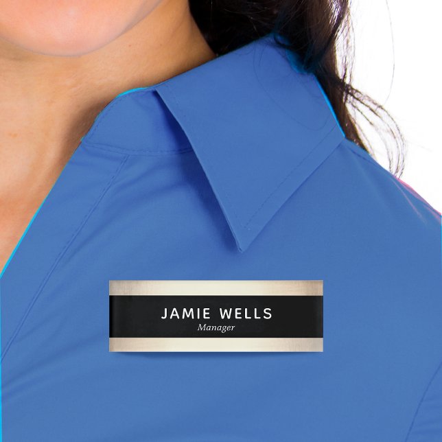 Black Gold Employee Staff Magnetic Name Tag Badge (Creator Uploaded)