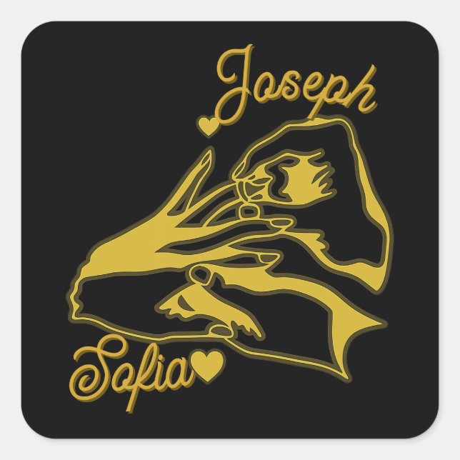 Black Gold Engagement Envelope Seal Sticker (Front)