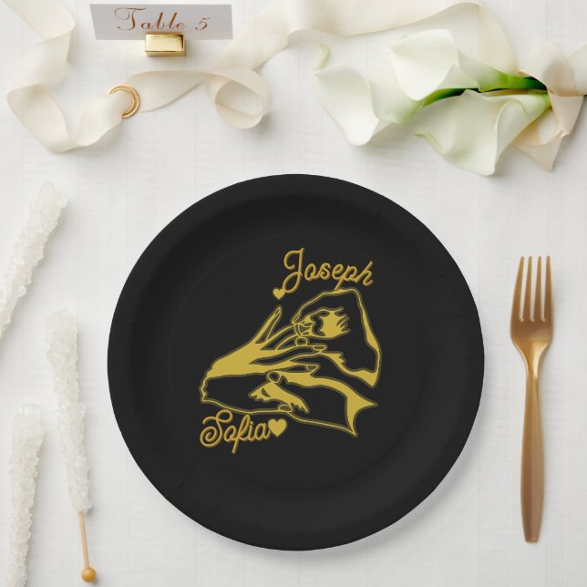 Black Gold Engagement Paper Plates (Wedding)