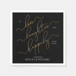 Black & Gold Engagement Party Happily Ever After Napkin