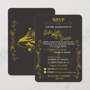 Black Gold Engagement RSVP Card Editable
