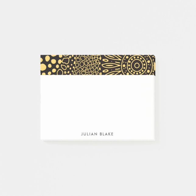 Black Gold Ethnic Floral Personalise Post-it Notes (Front)