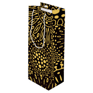 Black Gold Ethnic Floral Wine Gift Bag