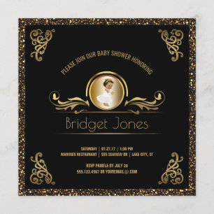 Black Gold Ethnic Princess Girl Baby Shower Invitation