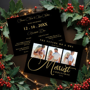 Black Gold Exquisite Wedding Christmas 3 Photos Save The Date