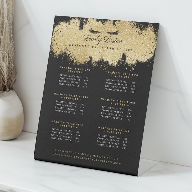 Black & Gold Eyelash Beauty Salon Service List Pedestal Sign (Black & Gold Eyelash Beauty Salon Service List Pedestal Sign)