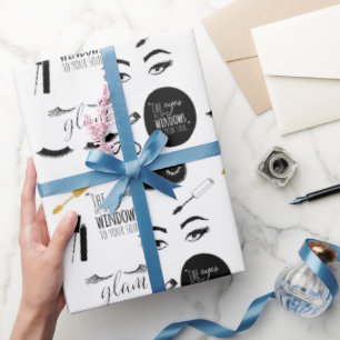 Black Gold Eyelashes Glam Birthday Wrapping Paper