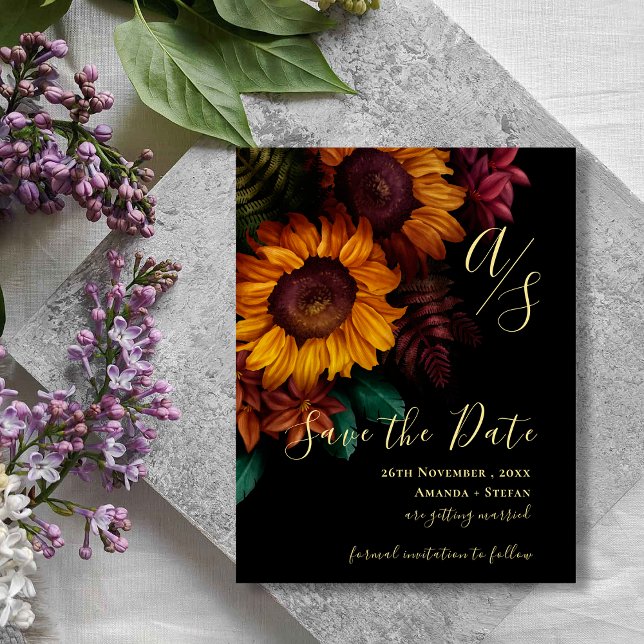Black & Gold Fall Floral Wedding Save the Date (Black & Gold Fall Floral Wedding Save the Date)