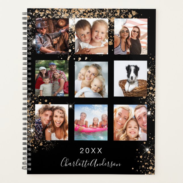 Black gold family photo collage 2026 planner (Front)