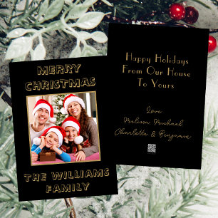 Black & Gold Family Photo Merry Christmas Holiday Card