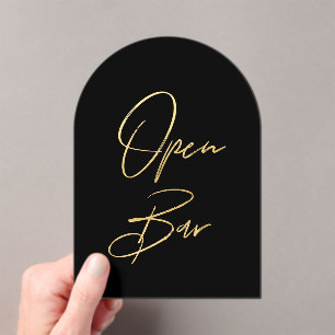 Black & Gold Faux Foil Arch Acrylic Open Bar Sign Acrylic Invitations