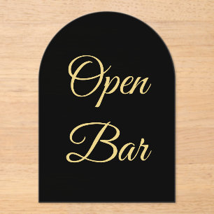 Black & Gold Faux Foil Arch Acrylic Open Bar Sign  Invitations