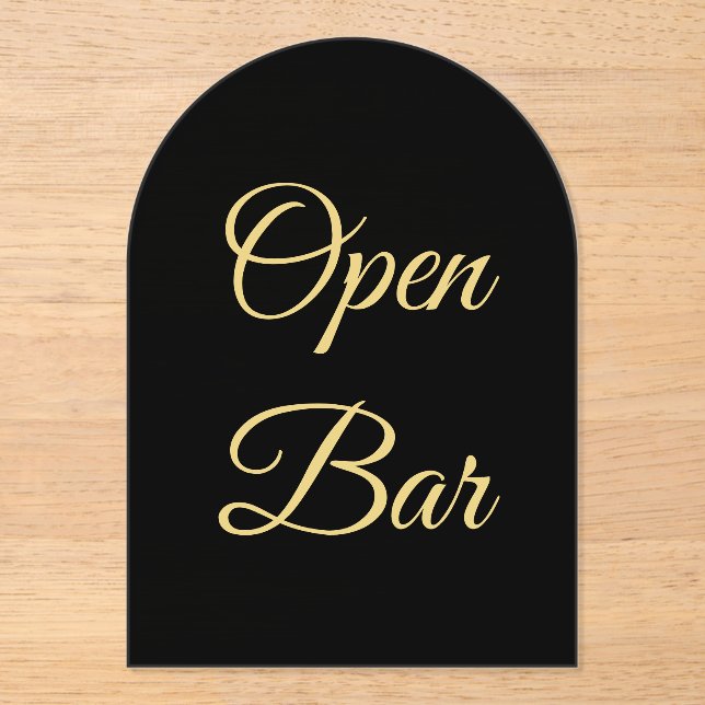 Black & Gold Faux Foil Arch Acrylic Open Bar Sign  Invitations (Front)
