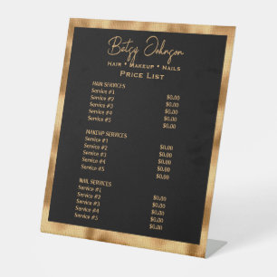Black & Gold Faux Foil Beauty Salon Price List Pedestal Sign