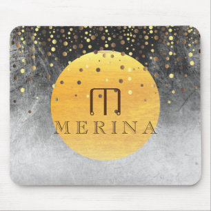 Black Gold Faux Foil Confetti Glitter Moon Mouse Mat