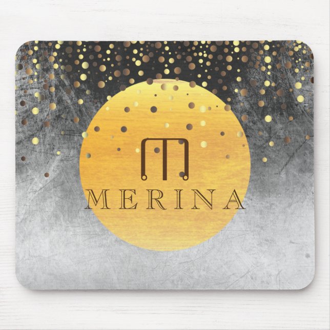 Black Gold Faux Foil Confetti Glitter Moon Mouse Mat (Front)