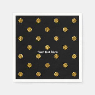 Black & Gold Faux Foil Polka Dots Party Napkins