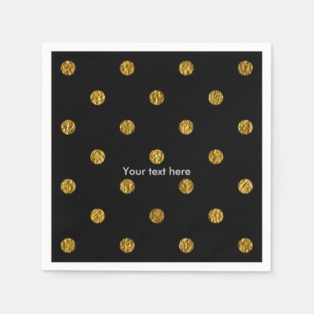 Black & Gold Faux Foil Polka Dots Party Napkins (Front)