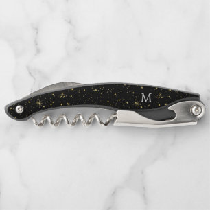 Black & gold faux glitter and sparkles corkscrew