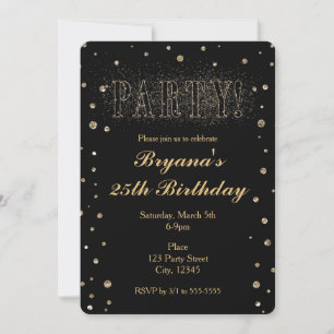 Black & Gold Faux Glitter PARTY Invitations