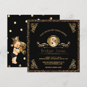 Black Gold Faux Glitter Prince Boy Baby Shower Invitation